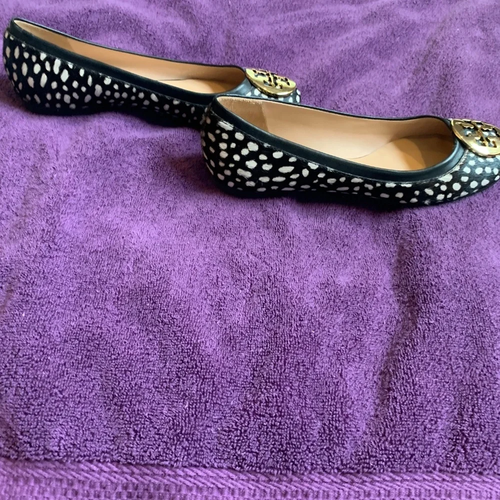 Tory Burch Black/Cream Animal Hair/Leather Ballet Flats sz 8M